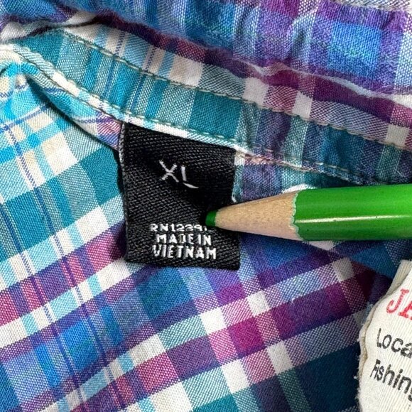 Jachs MFG. Shirt Adult XL Blue Purple White Plaid Flannel Heritage Button Down - Picture 7 of 9